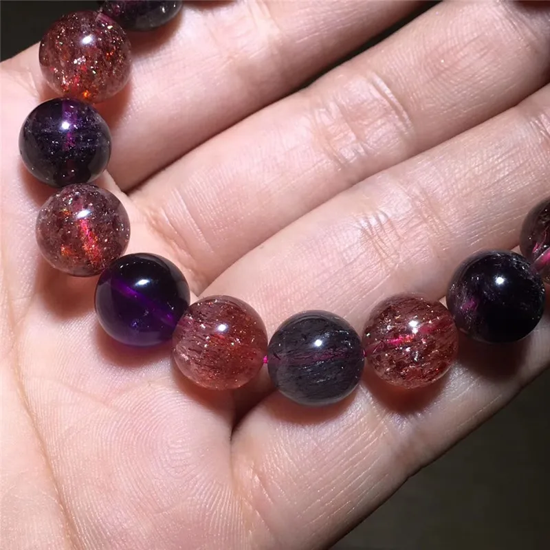 11 мм натуральный супер 7 Мелодия фиолетовый волос Rutilated Кварцевый браслет для