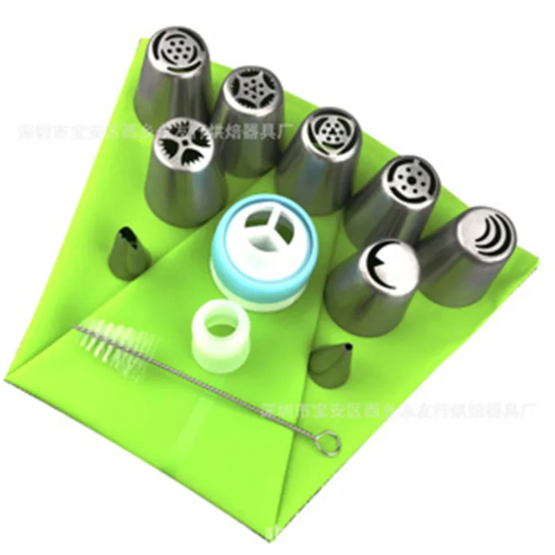 TECHHOME 14pcs/set Dessert Decorators Silicone Icing Piping Cream Pastry Bag+12 Stainless Steel Nozzle Set DIY Cake Decorating T | Дом и сад