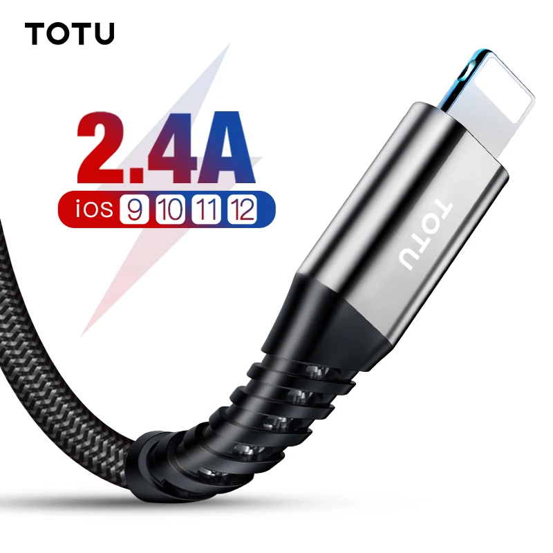 TOTU USB кабель для iPhone Xs Max Xr X 8 7 6 6s Plus SE 2.4A Быстрая зарядка зарядное устройство кабель для передачи данных Шнур адаптер кабель для мобильного телефона