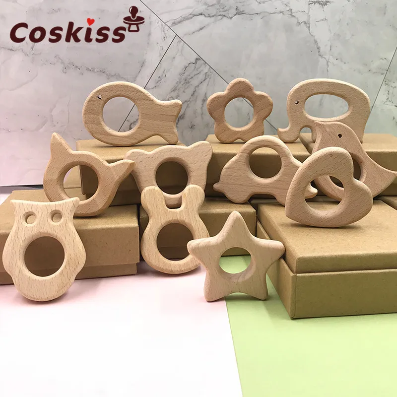 Wooden Teethers 11pc Nature Baby Teething Toy Organic Eco-friendly Infants Nursing Teething Holder Nursing Baby Teether Gift
