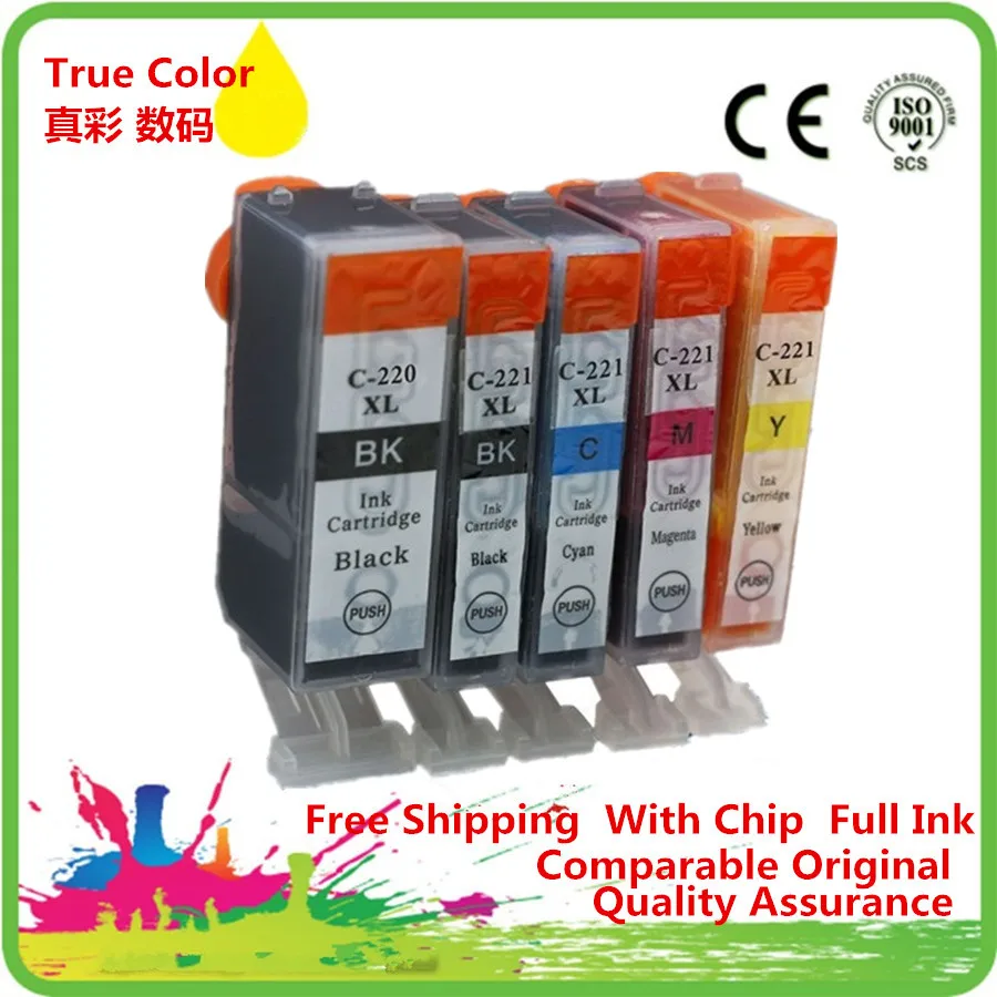 Сменные чернильные картриджи совместимые для Canon PGI 220BK CLI 221BK 220 221 с новым чипом