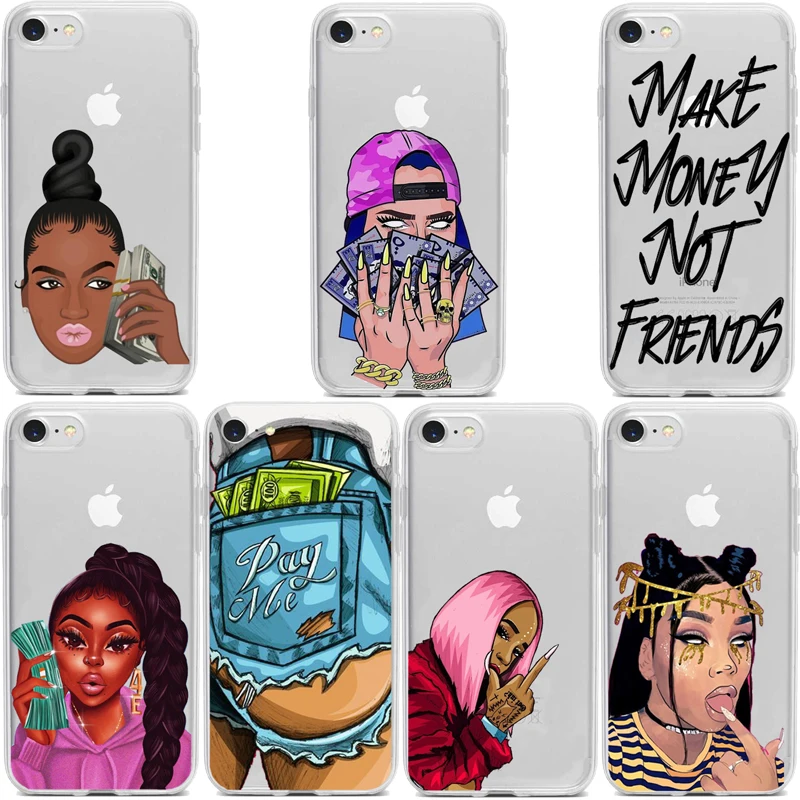 MAKE MONEY Not Friends Kash Black head Girl Fundas чехол для iPhone X XR XS Max 8 7 6s Plus Мягкий Прозрачный