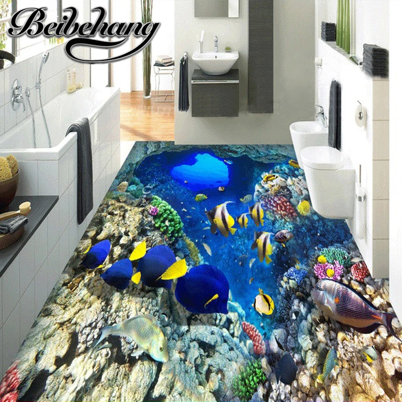 Beibehang пользовательский 3D Средиземноморский Shoal Of Fish Floor водонепроницаемый для