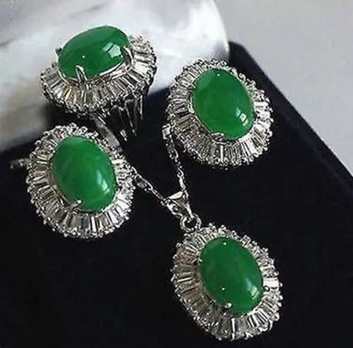 

Hot selling> beautiful Sets green Natural stone jades pendant necklace Studearrings NEW -Bride jewelry free shipping