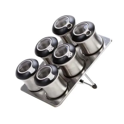 7 Pcs 7 шт./компл. вращающийся перец шейкеры Нержавеющая сталь Магнитный банок для специй соль Набор банок Кофе приправы соус ящик для хранения - Цвет: 7 Pcs