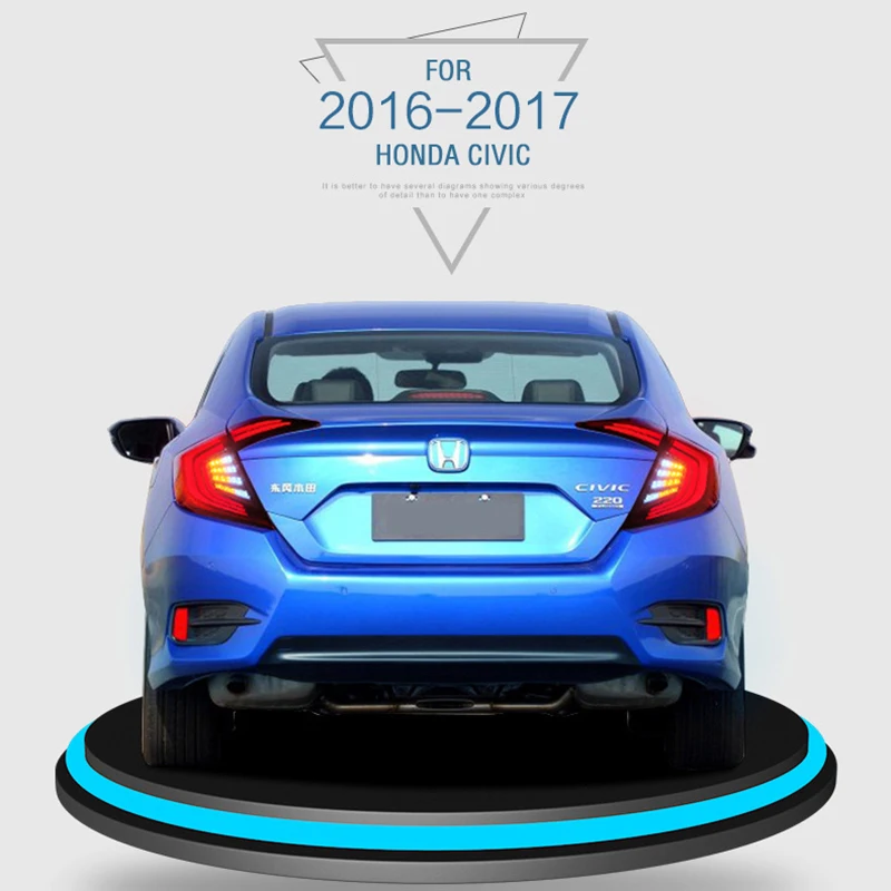 

Car StylingTail lamp for Honda Civic 2016 2017 LED Taillight for Civic 10th gen Tail Light Assembly with DRL Reverse Brake Light