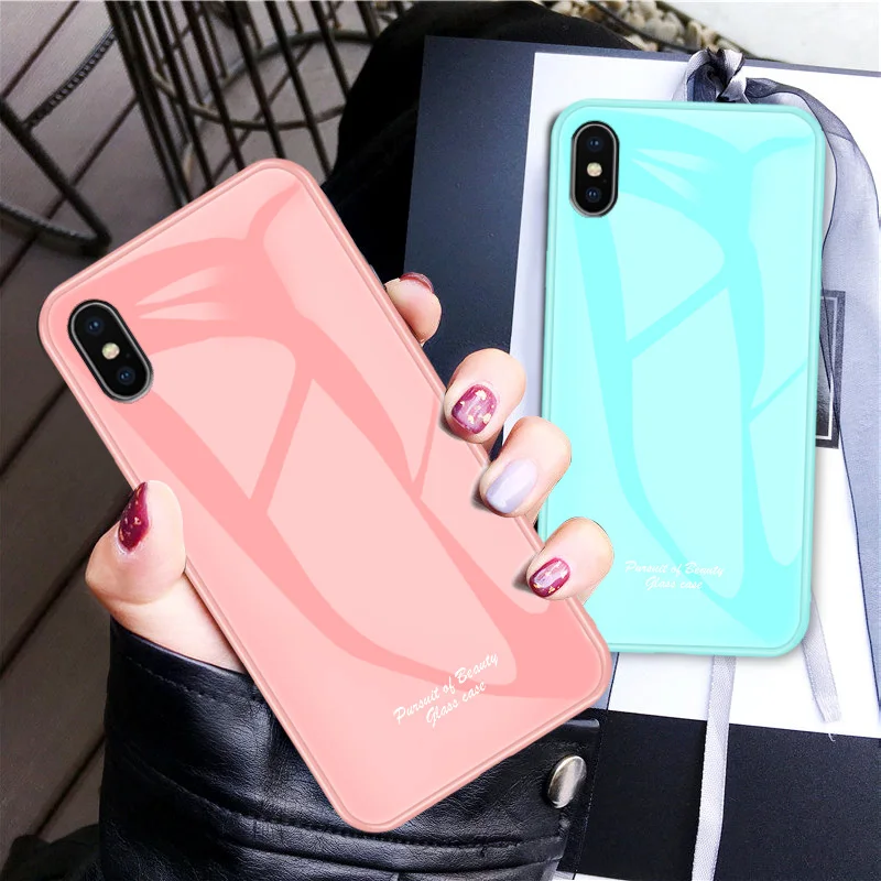 Роскошные Карамельный цвет Закаленное стекло чехол для iPhone X XS MAX XR