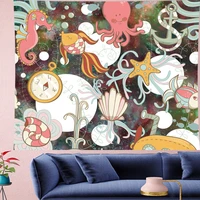 cute jellyfish seahorse cartoon wall hanging underwater world childrens kids room tapestry psychedelic wall tapestry gn papaya