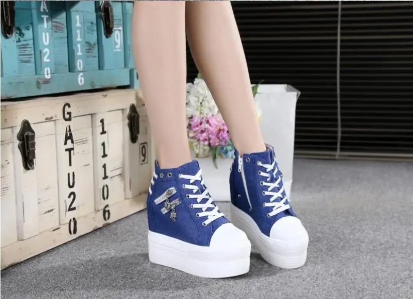 Новые женские холщовые туфли с высоким верхом повседневные на платформе 2019 г. |