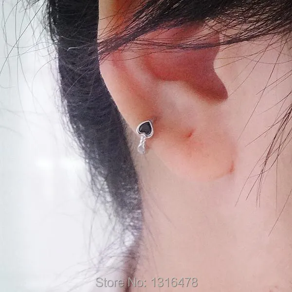 Серьги из серебра 925 пробы модные циркониевые маленькие серьги в форме сердца