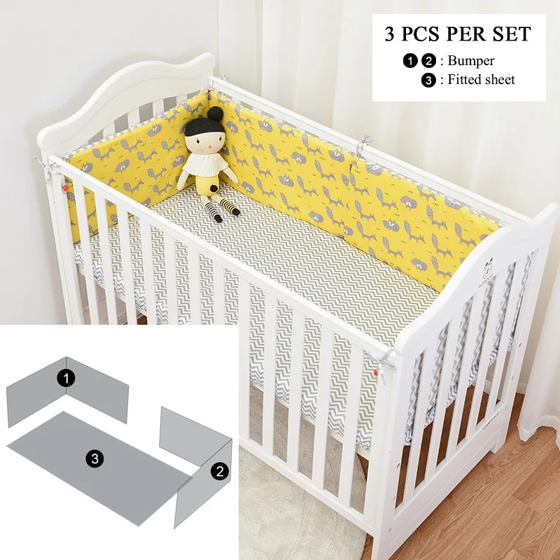 3pcs set Muslinlife Новая мода желтая лиса детская кроватка бампер, чехол из хлопка детские мягкие бортики для кровати(варианты для 1 шт./компл.-7 шт./компл - Цвет: 3pcs set