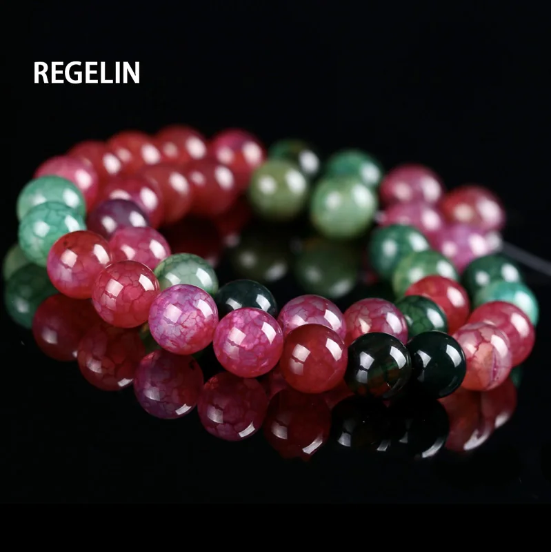 REGELIN Natural Colorful Stripes Agates Stone Beads For Jewelry Making DIY Bracelet Necklace 4/6/8/10/12 mm Strand 15'' | Украшения
