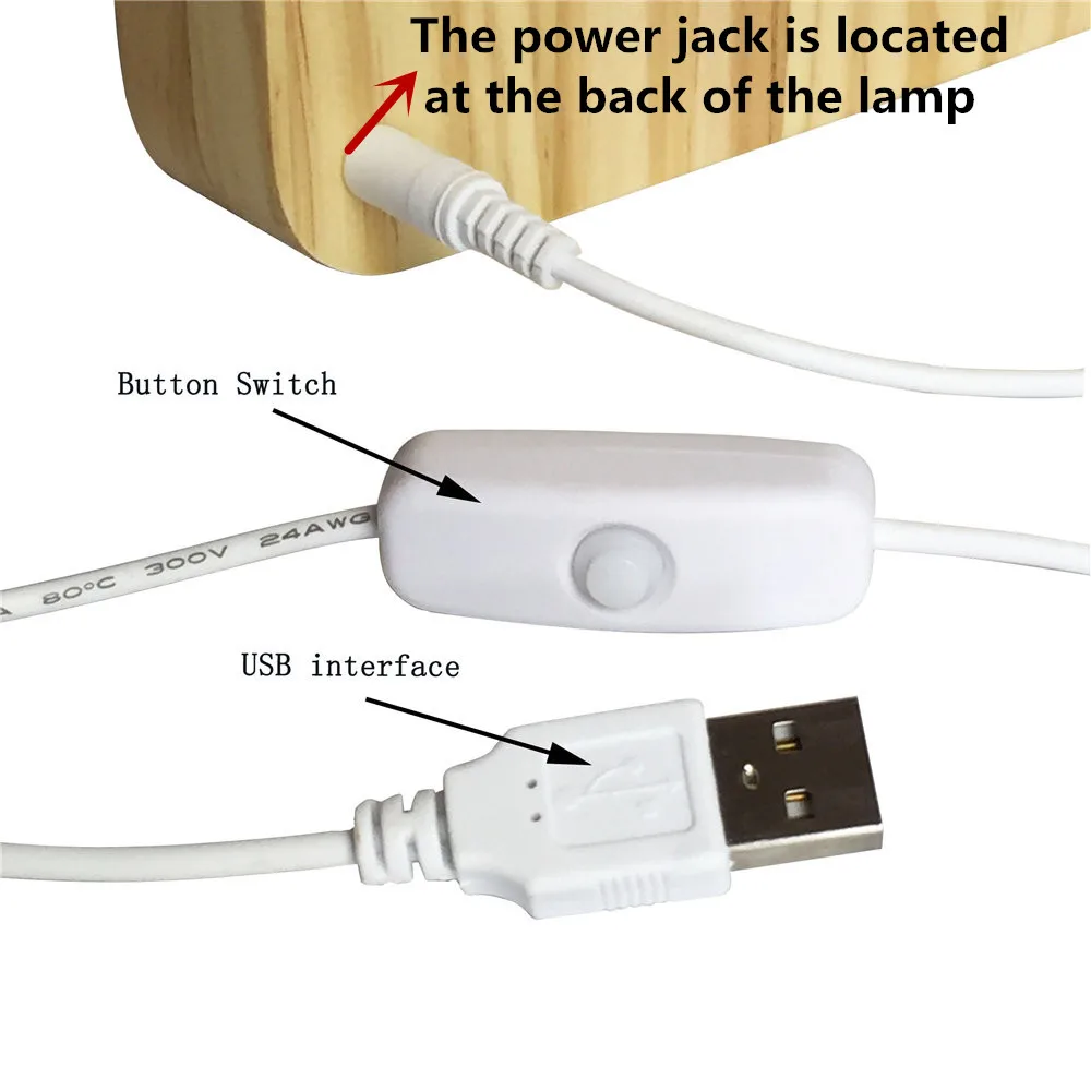 Романтический 3D выдалбливают Слон Дерево светодио дный Свет USB Настольная лампа