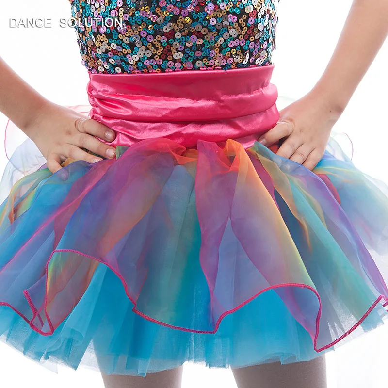 16263 Colorful Sequin Camisole with Tulle Skirt Ballet Costume for Girl Children Stage Show Dancewear Practice Standard Dress |
