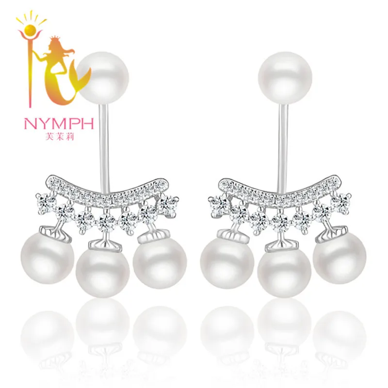 NYMPH Бренд Естественный пресноводный жемчуг серьги небольшой размер 5 5.5 мм