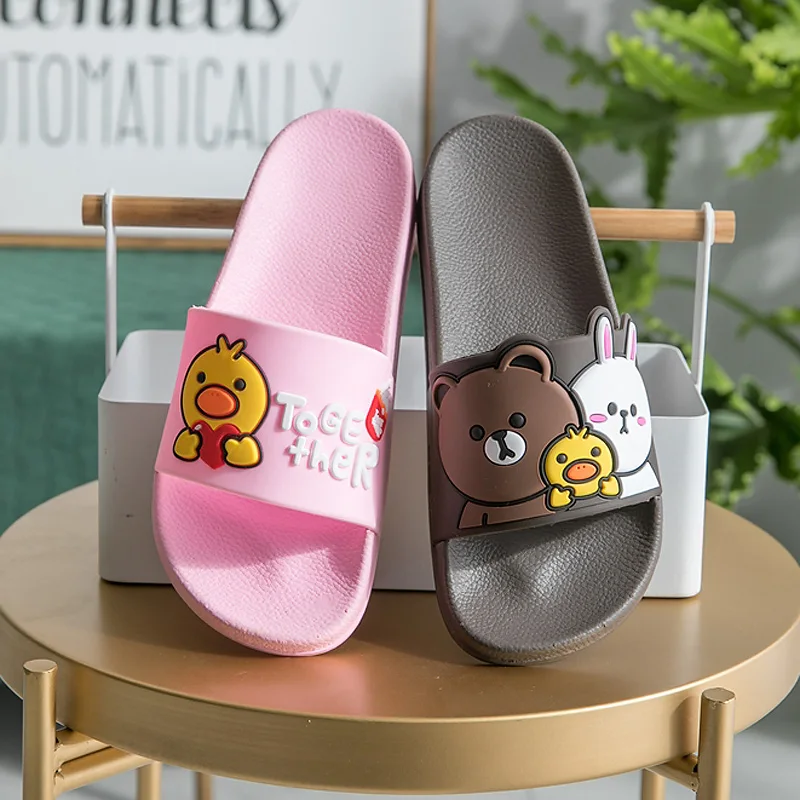 Dropshipping Cartoon Bear Chick Rabbit Slippers Women Slide Sandals Beach Flat Slides Summer Shoes Ladies Flip Flops | Обувь