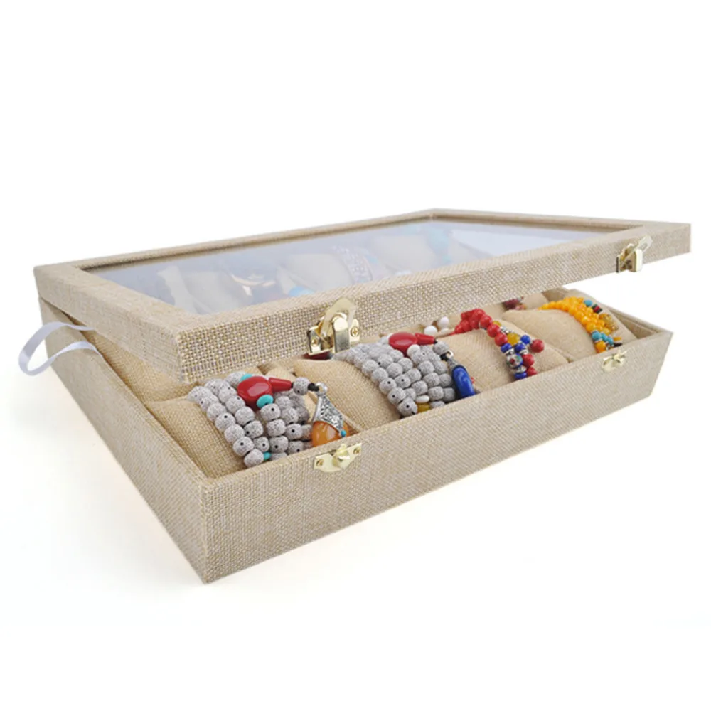 Высококачественная витрина из льна и бархата с подушками для браслетов или