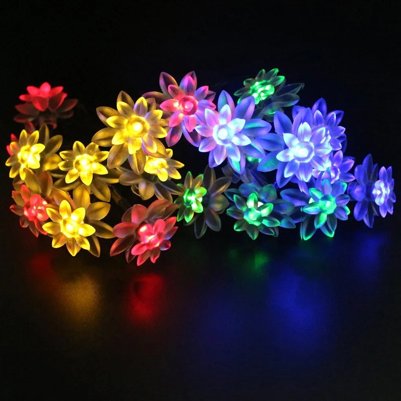 WoodPow двойной цветок лотоса солнечное освещение гирлянда 20 50LED водонепроницаемый
