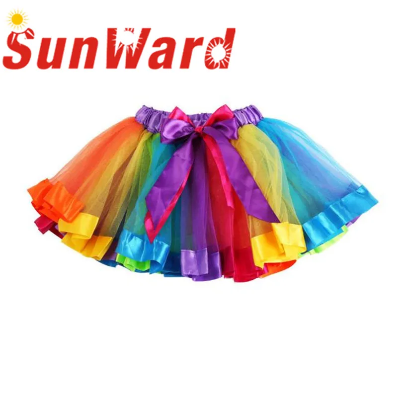 Детская юбка американка для девочек Радужная с бантом пачка танцев Les enfants Jupe La falda