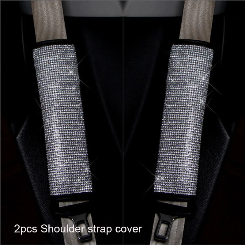 2 pcs Shoulder strap Полный кристалл алмаза авто ручной тормоз крышка переключения передач ремень безопасности Чехол для девочек автомобиля Стайлинг интерьера аксессуары - Название цвета: 2 pcs Shoulder strap