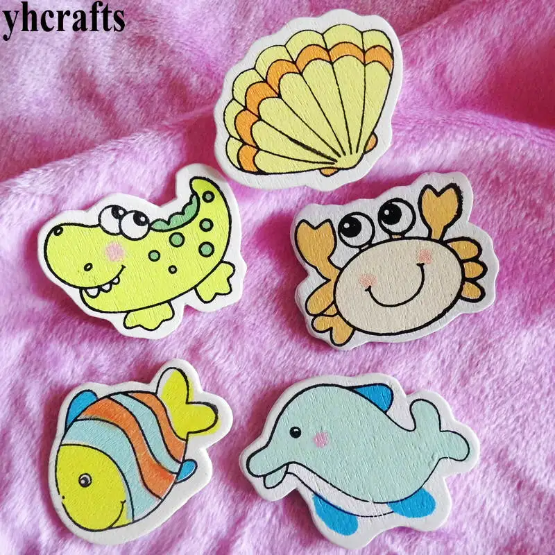 100 шт./лот смешанные морские животные Дельфин Краб деревянные наклейки школьный