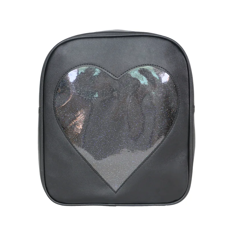 Black XZXBBAG карамельный цвет из искусственной кожи Ita сумка DIY прозрачный любовь сердце форма Рюкзак Kawaii школьные сумки Харадзюку для девочек-подростков - Цвет: Black