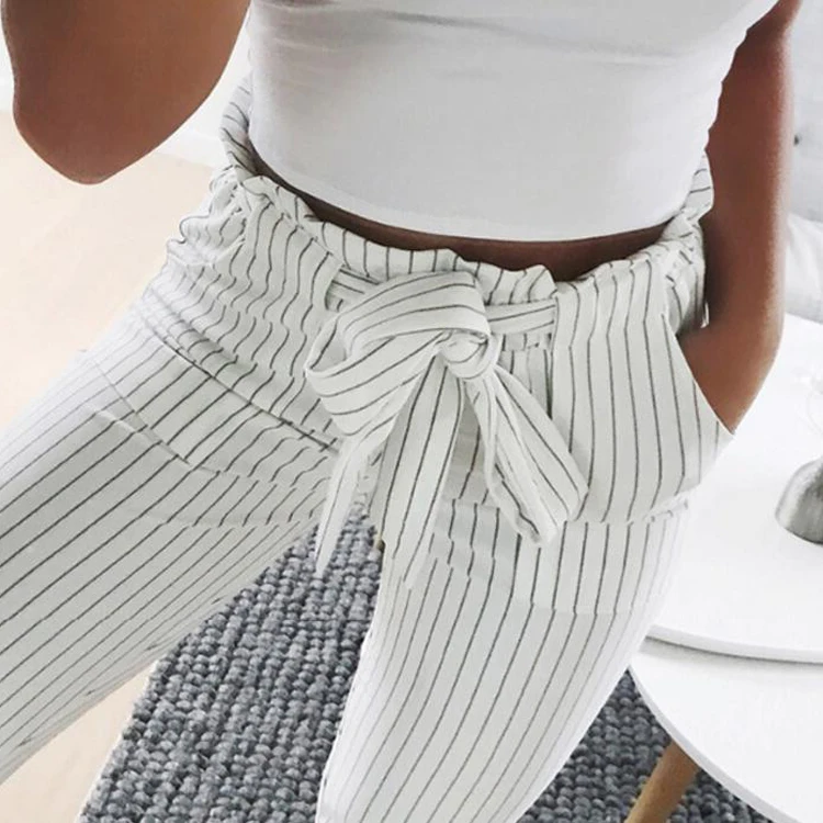 

Повседневные брюки палаццо, новинка 2021, полиэстер, обычное сукно на шнуровке, пояса, клетчатые популярные женские брюки, полосатые облегающ...