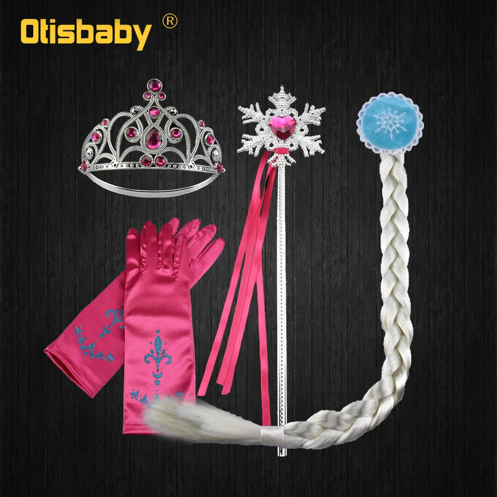 Rose Crown Set OTISBABY/летнее платье для девочек; Рождественский карнавальный костюм Рапунцель; Детские бальные платья Снежной Королевы; детское платье Эльзы с цветочным узором для девочек - Цвет: Rose Crown Set