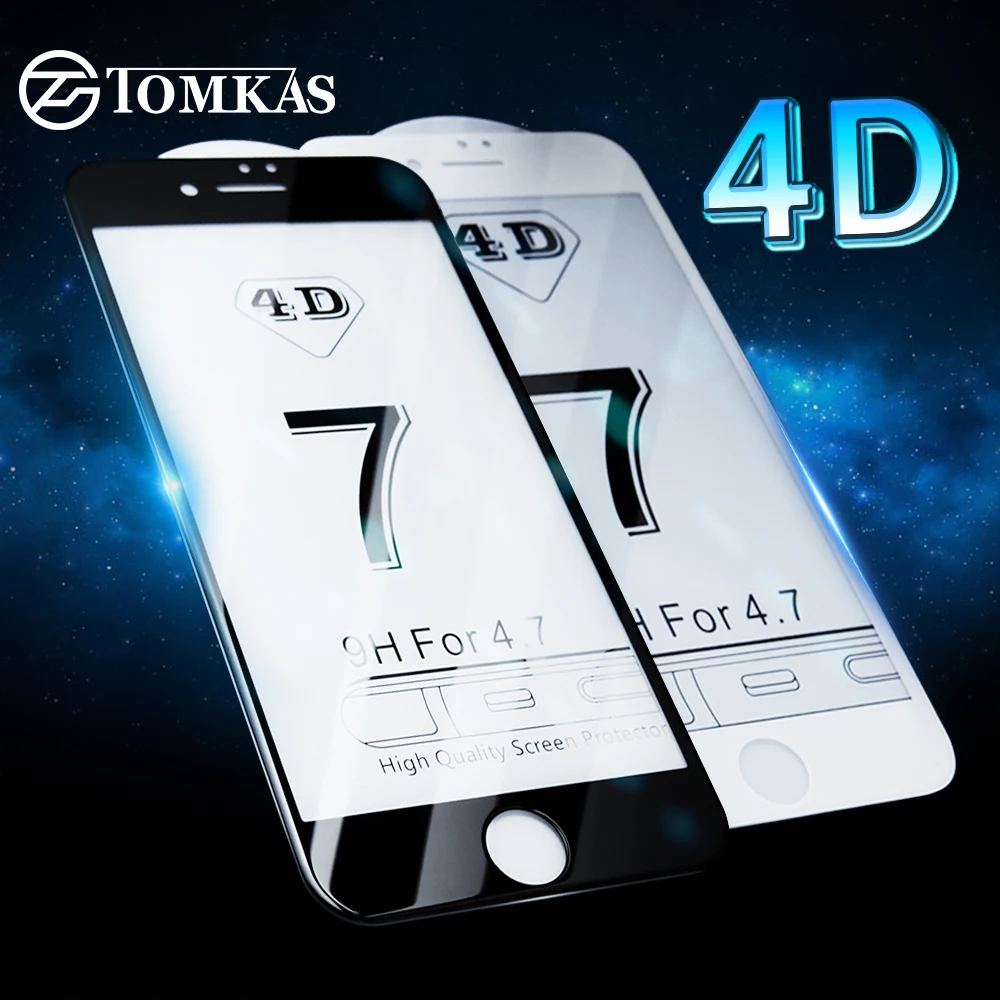 4D Стекло для iPhone 7 6 6s плюс Экран протектор круглый изогнутый край закаленное Full