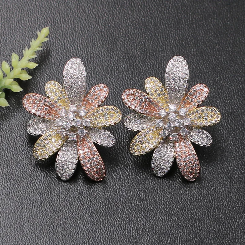 

Lanyika New Exquisite Big Colorful Sunny Flower Stud Earrings for Woman Banquet Engagement Wedding Popular Luxury Best Gifts