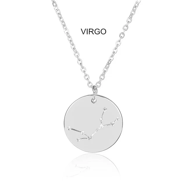 Ingemark 12 Zodiac Constellations Pendant Choker Necklace Birthday Gift Personalized Crystal Leo Libra Women Long Chain Necklace - Окраска металла: Virgo Silver