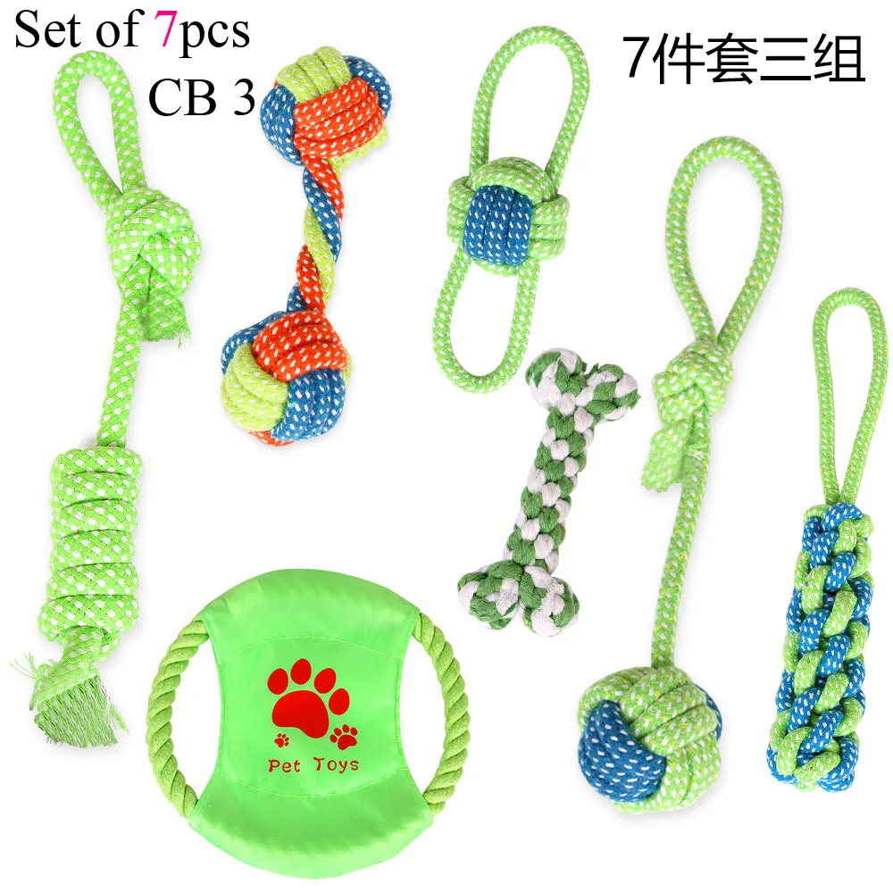 Set of 7 CB3 Набор игрушек для укуса собаки сопротивляющийся хлопковой веревке мяч кости интерактивные Обучающие игрушки собака жевательный узел зубы Чистящая игрушка для кошки щенка питомца - Цвет: Set of 7 CB3