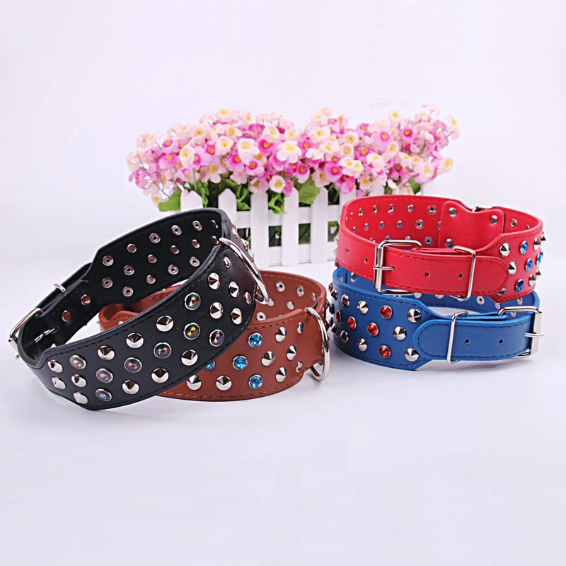 Ошейник кожаный для собак с заклепками 4 цвета|dog collar with rhinestones|large dog collarleather |