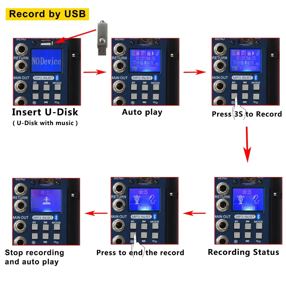 Freeboss SMR6 Bluetooth USB Запись 2 моно + стерео 6 каналов 3 диапазона EQ 16 DSP эффект