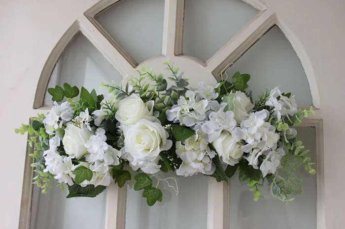 Белая шелковая Роза дверь lintel цветок зеркало Гирлянда свадебный фон реквизит |