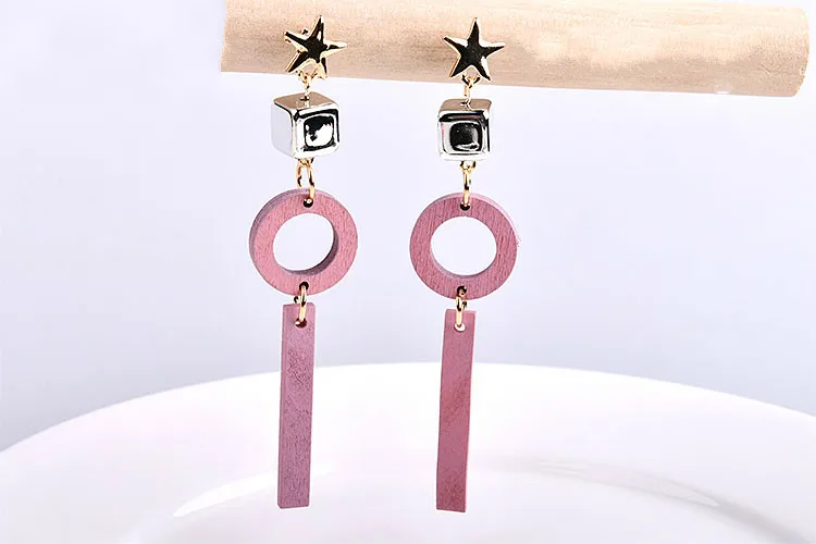 Diy ручной работы в Корейском стиле из массива дерева серьги висячие для ушей