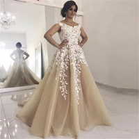 robe de mariee champagne arabic wedding dresses 2022 exquisite lace tulle a line wedding gowns custom made vestido de noiva