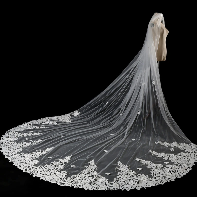 Высокое качество реальные фотографии аппликация 3 м Длинная свадебная фата для