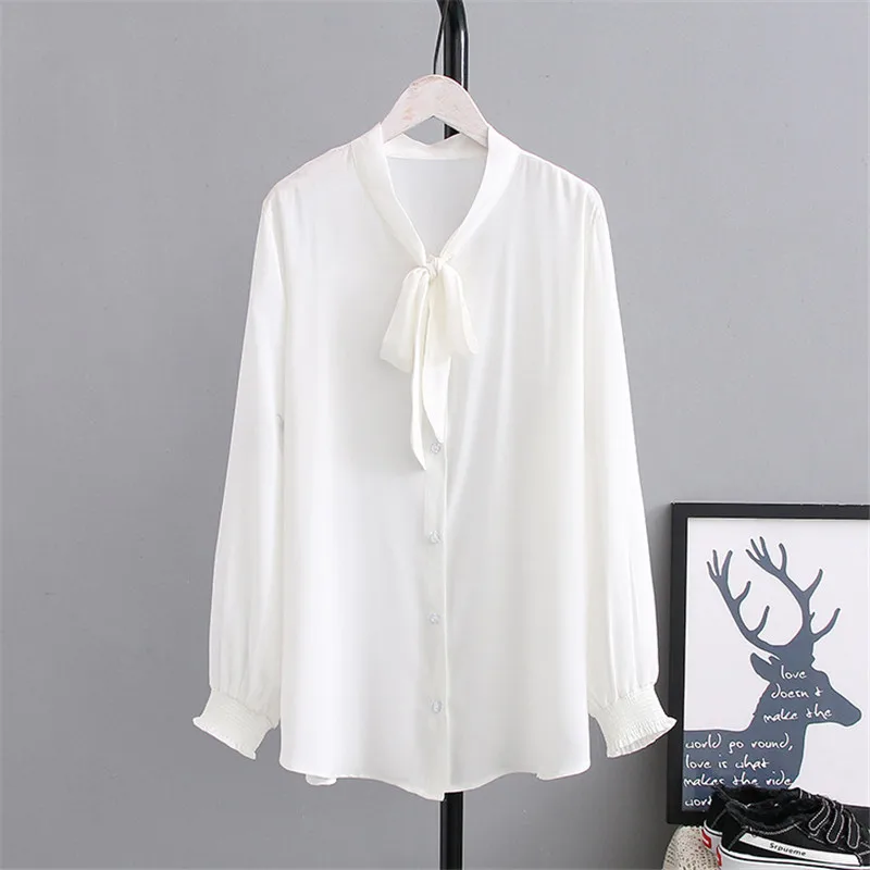 New Fashion Large size 5XL Chiffon Shirt Blouse Women Spring Summer Long sleeve Blouses Female Casual Tops Wild Bow Shirts G111 | Женская