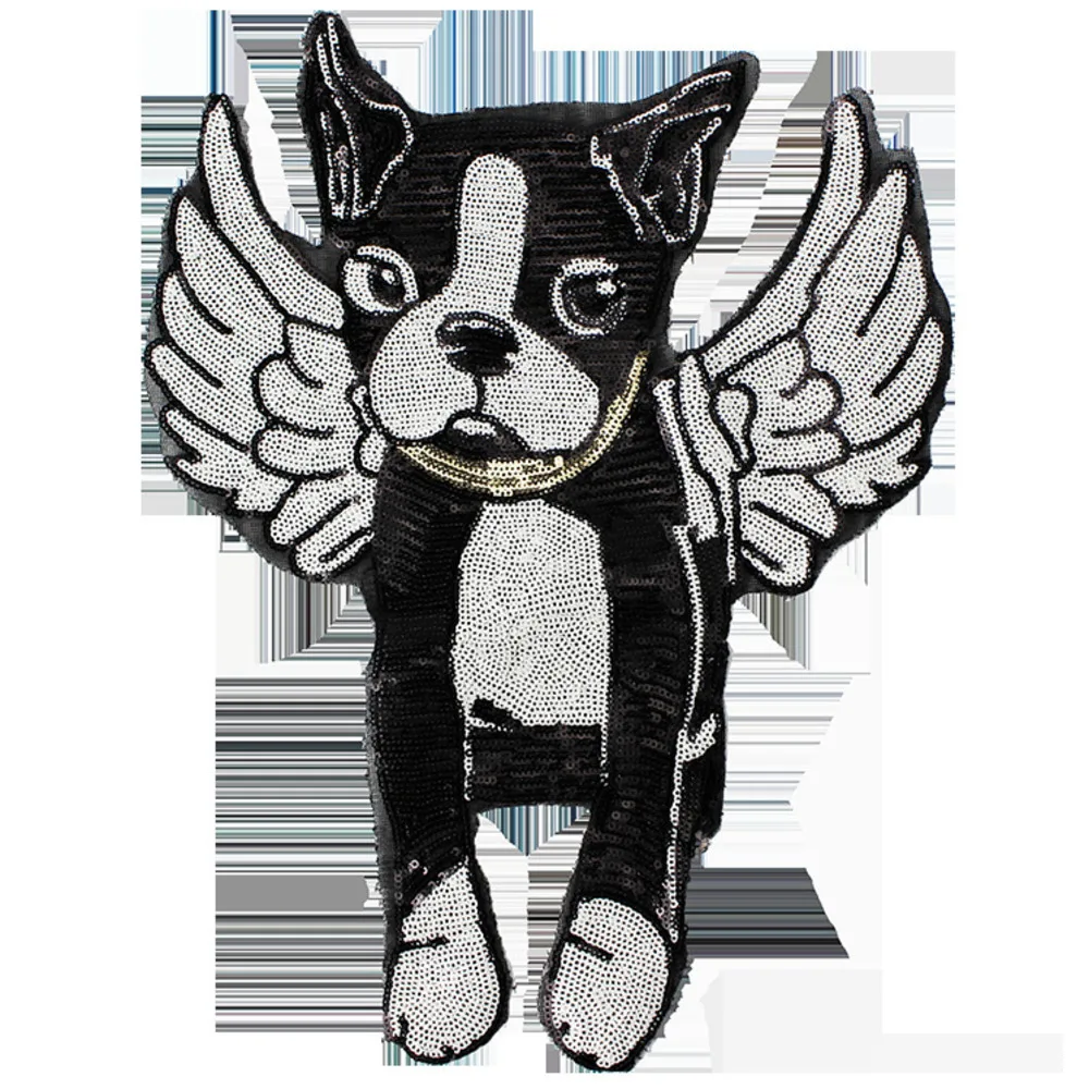 Вышитые Крылья ангела собаки бульдога нашивка с животными для одежды значок