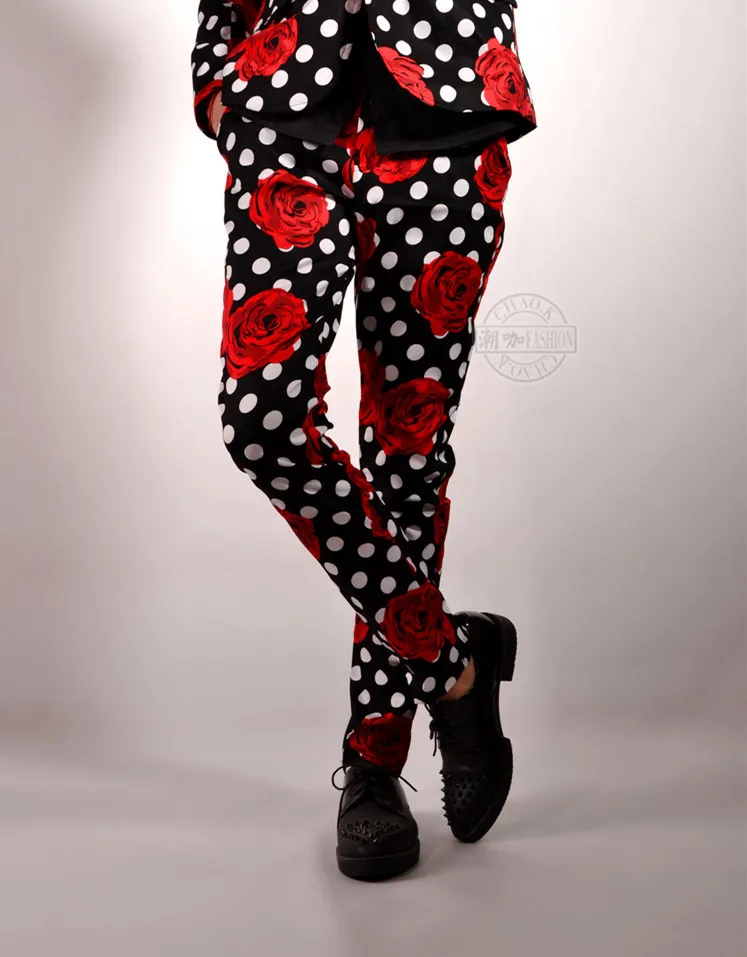 

Korean Version Flower dot Slim Long Pants Nightclub Male singer stage show performance trousers party dance equipment