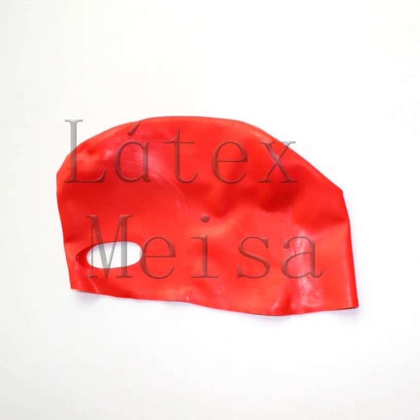 

Half face Latex hoods rubber masks in red color without back zip