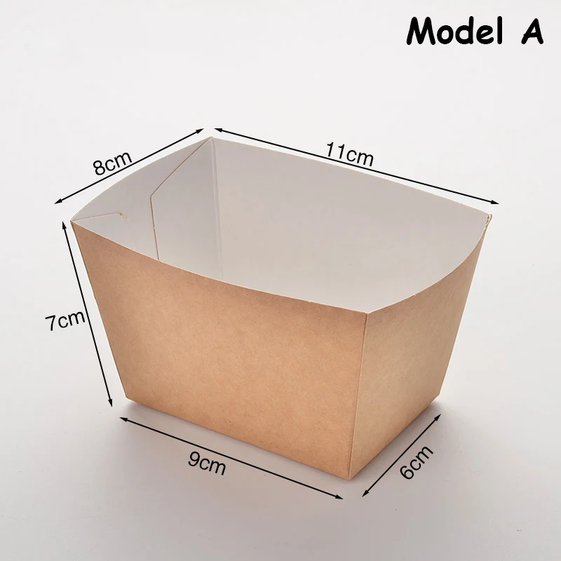 Model A Коробка для фаст-фуда, одноразовая коробка, чехол из крафт-бумаги, поднос для еды, класс еды, жареная курица, картошка фри, коробка, водонепроницаемая и антимасляная 100 шт - Цвет: Model A