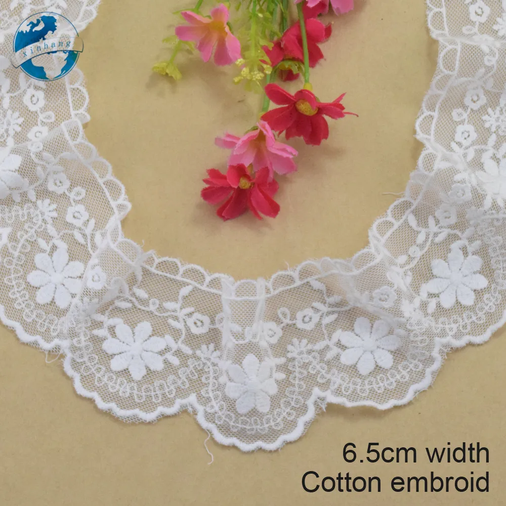 Белые кружевные гипюровые ленты 6 5 см с вышивкой из хлопка отделка для
