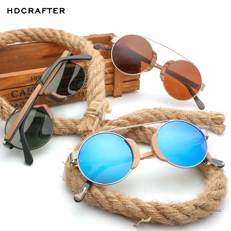 HDCRAFTER круглые деревянные солнцезащитные очки, поляризационные, ручной работы, бамбуковые, солнцезащитные очки для женщин,, УФ защита, солнцезащитные очки
