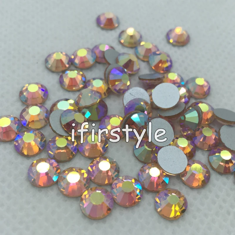 TopStone All Sizes Lt. Peach Champagne AB Nail Art Rhinestones Non Hot Fix Glue on Glass Crystal Flatback Stone for Dress Making | Дом и сад
