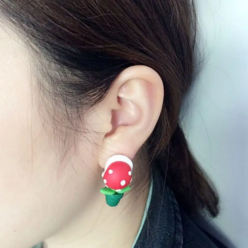 Женские серьги-гвоздики DH ручной работы из глины Марио пираньи E1701 | Украшения и