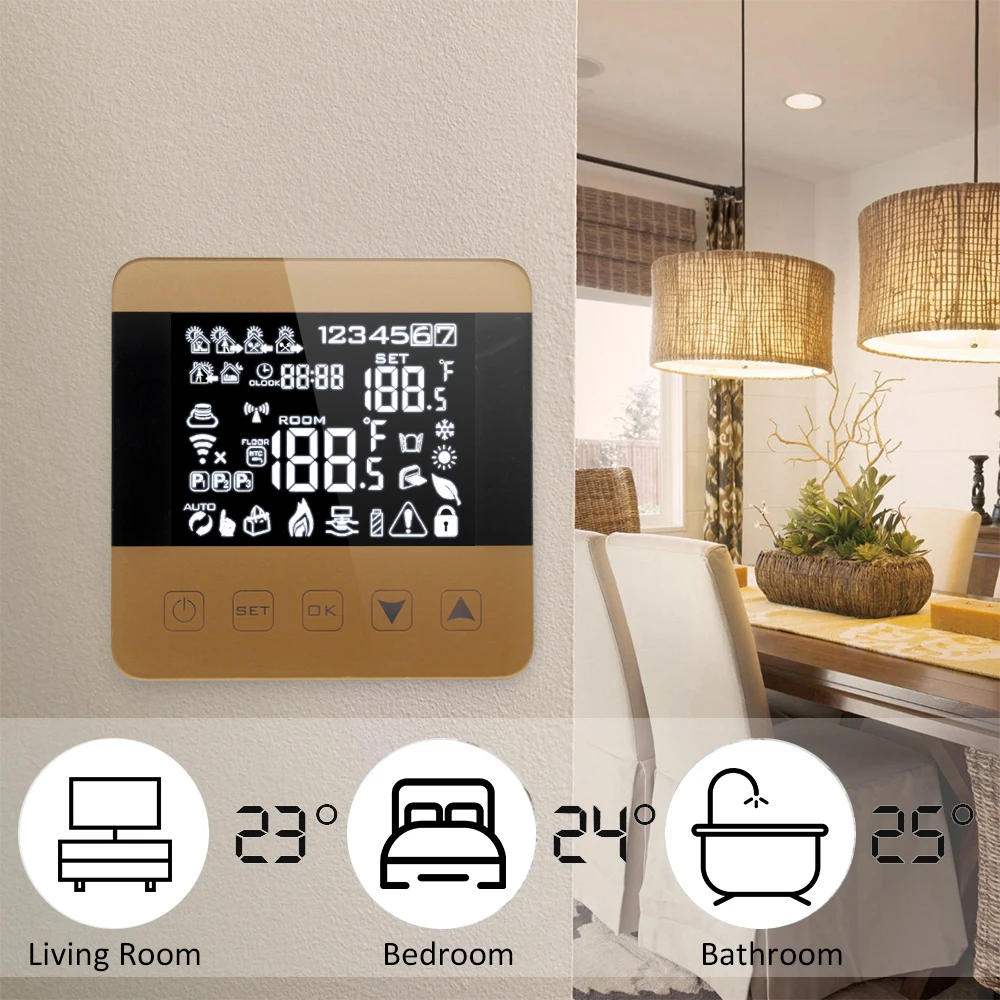

Smart WiFi Thermostat for Water/Gas Boiler Heating Floor Echo Alexa Voice Control Programmable Room Temperature Controller