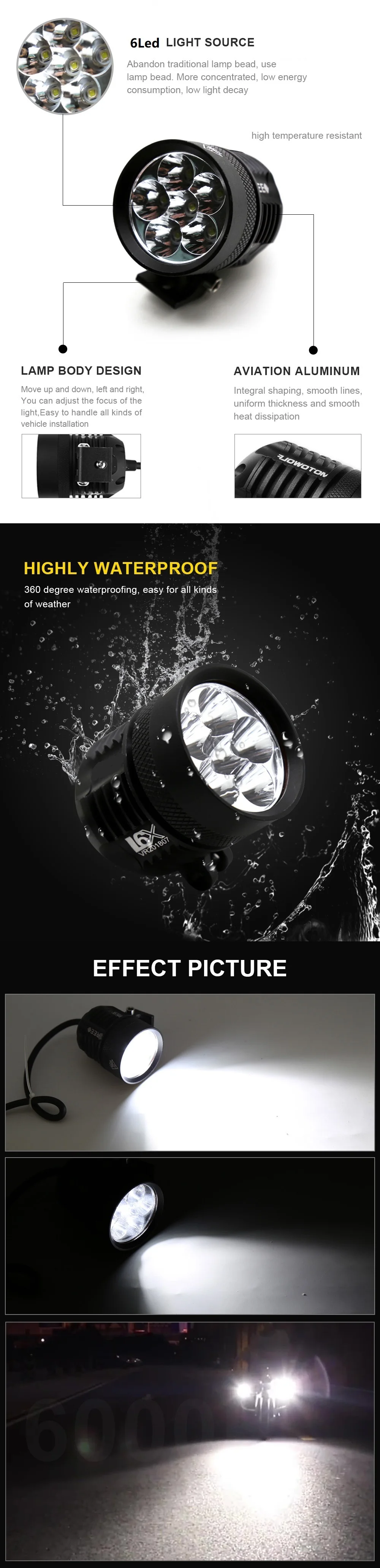 EURS, 2 шт., 6LED, мотоциклетный головной светильник, лампа, DRL, противотуманный светильник, 6000 K, 4000лм, белый, 6LED, фирменные фишки, точечный светильник, лампа для мотоцикла