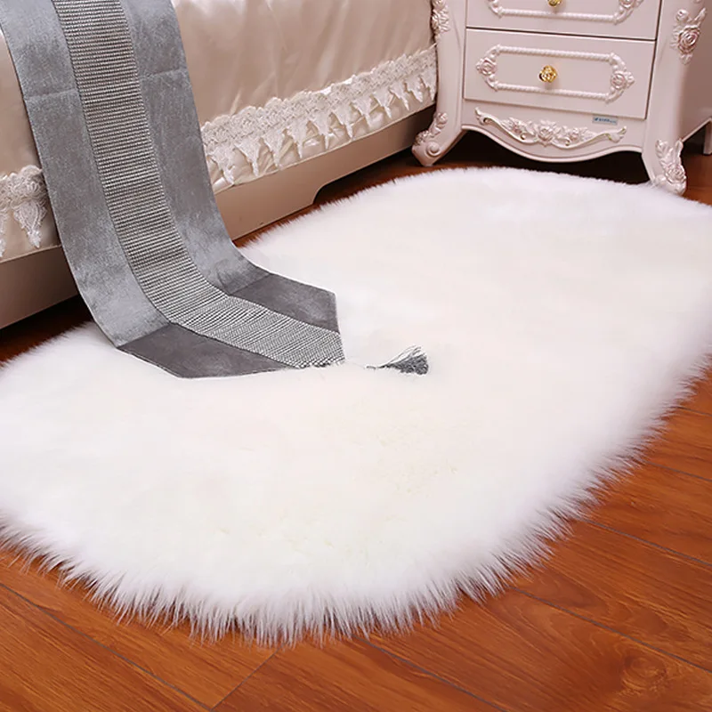 

Oval Soft Faux Sheepskin Fur Area Rugs For Bedroom Floor Shaggy Plush Carpet White Faux Fur Rug Bedside Rugs Home Decoration Mat